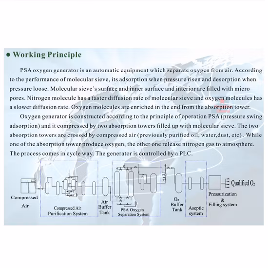 병 충전 시스템에 사용되는 의료용 산소 생산 기계 PSA 산소 발생기 산소 플랜트